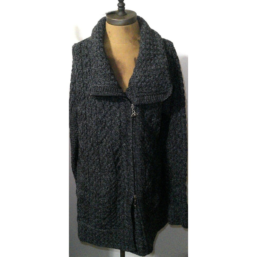 NWOT $160 NEW XL Aran Crafts Ireland Merino Wool Side zip Coat Dark Green
